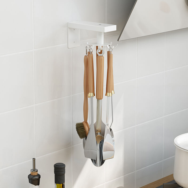 御仕家厨房免打孔旋转挂钩置物架勺子锅铲收纳架墙上壁挂式锅刷漏