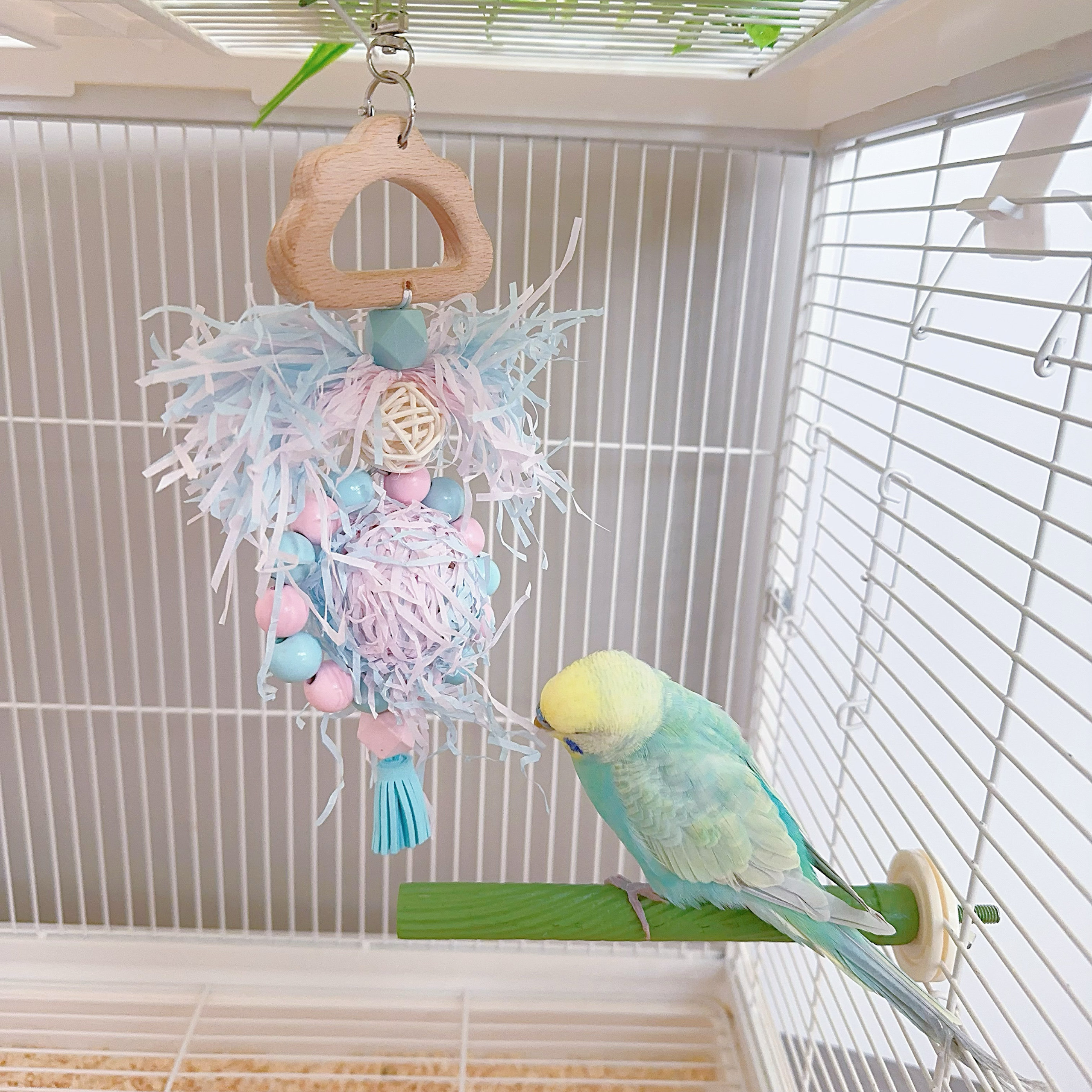 8玖-云朵拉菲草鹦鹉鸟类作窝玩具 拉丝草绳纸片玩具 解压啃咬发泄