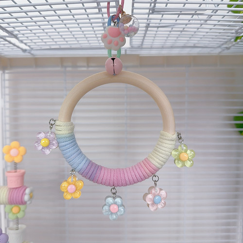 8玖-鹦鹉秋千蜜袋鼯吊环彩绳牡丹虎皮秋攀爬啃咬玩具棉绳站杆鸟用