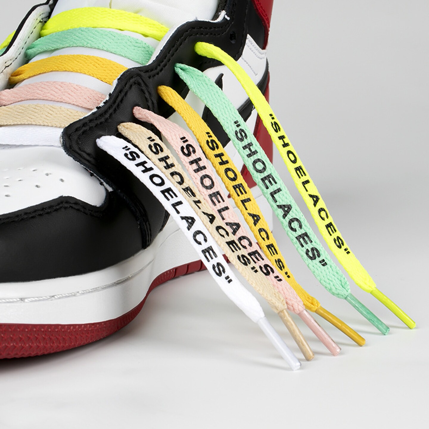 印字shoelaces鞋带联名ow英文字母扁平纯鞋带运动鞋彩色印字鞋带