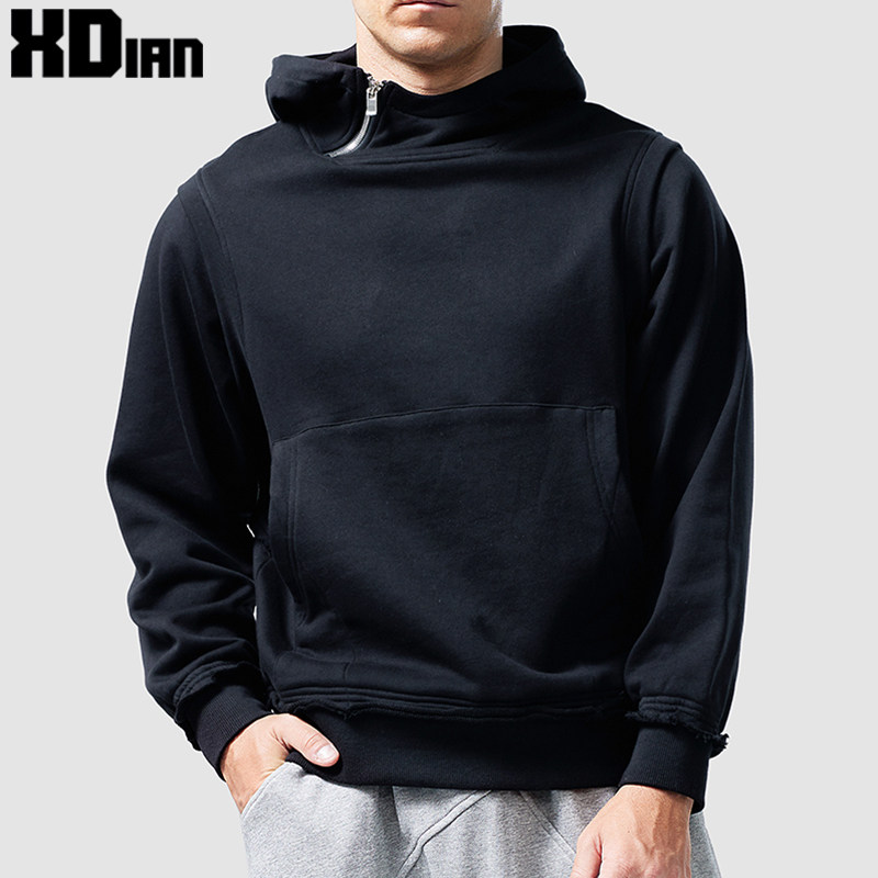 宽松卫衣男士长袖连帽纯棉带帽套头纯色半拉链堆领潮牌上衣服外套