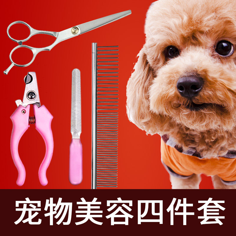宠物剪刀美容4件套装狗狗修毛剪泰迪直剪指甲剪锉刀开毛钢梳