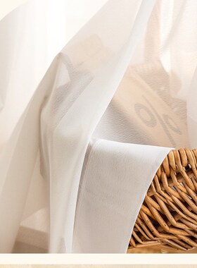 垂顺白色纱帘窗帘透光不透人金刚纱卧室沙遮阳雪纺薄纱阳台白纱帘