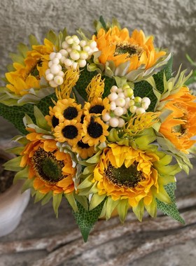 仿真花向日葵把束假花婚庆绢花家居装饰F13396