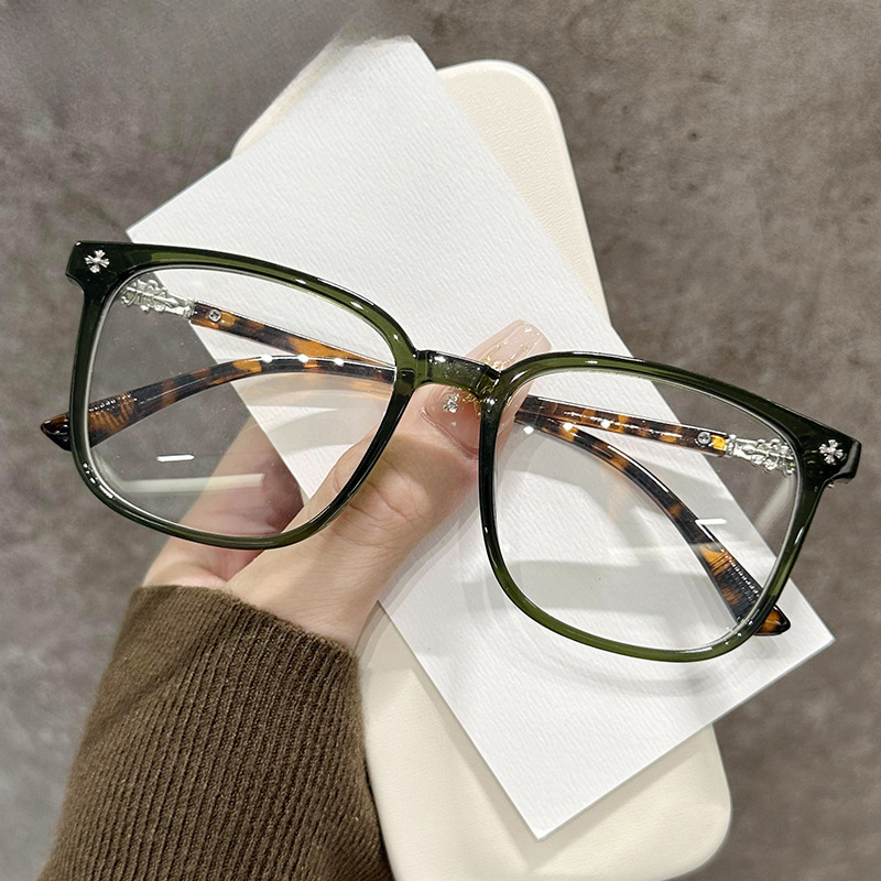 韩系黑框素颜眼镜女黑色大框防蓝光网红同款平光镜时尚高档