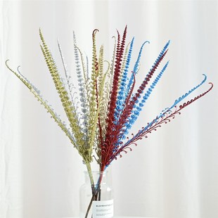 圣诞用品金粉叶仿真花5叉蒲棒松塔圣诞装饰仿真植物插花