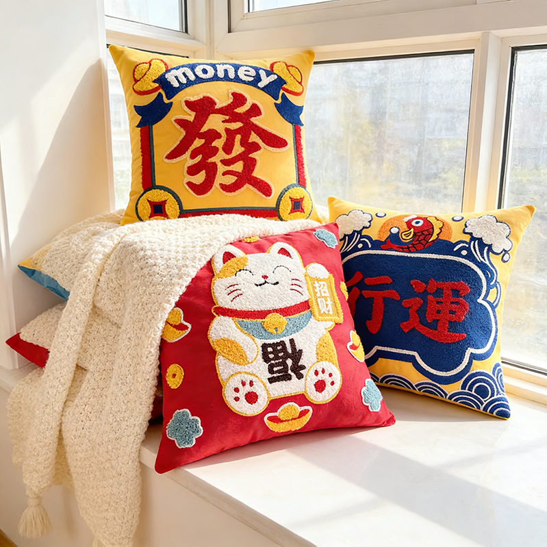 中国风国潮喜庆抱枕结婚刺绣靠枕新年礼物沙发客厅新中式腰靠垫套