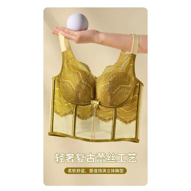 美容院加长马甲无钢圈调整型聚拢防下垂收副乳文胸内衣厚薄可选