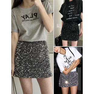 MoreLess 闪闪惹人爱~夏季新款亮片短裙防走光内衬百搭半身裙裤女