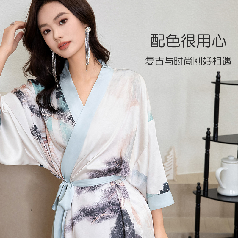 优美纺仿真丝女冰丝高级凉感睡袍