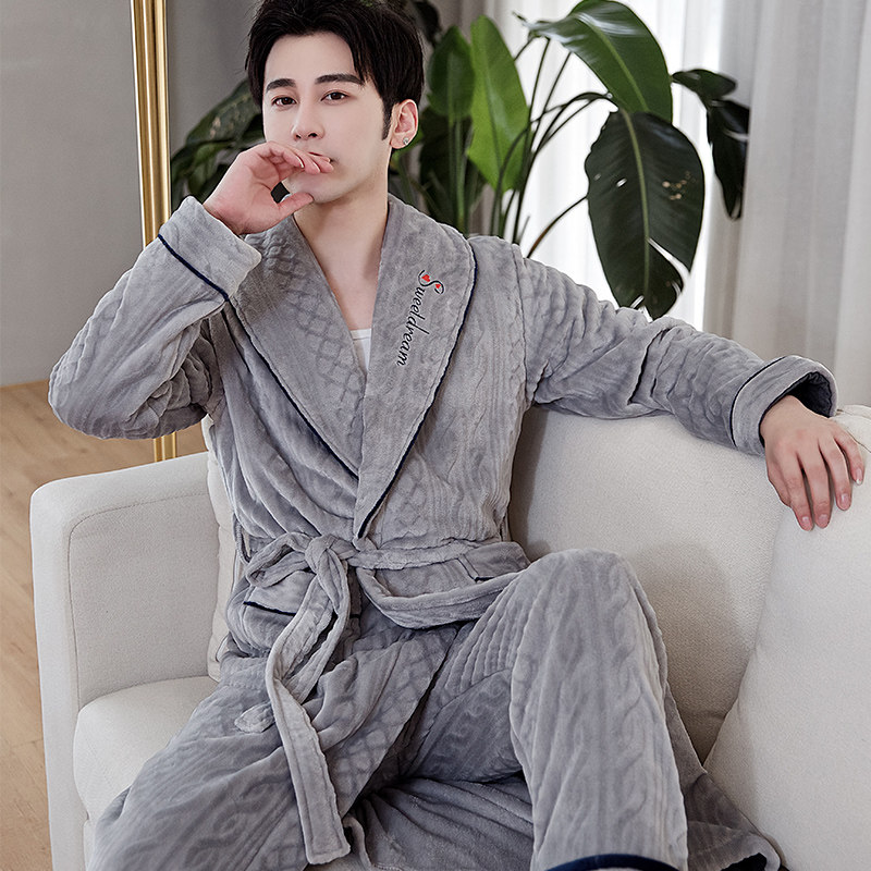 秋冬女睡袍珊瑚绒加厚长款浴袍加绒男情侣睡裙冬季法兰绒睡衣可爱