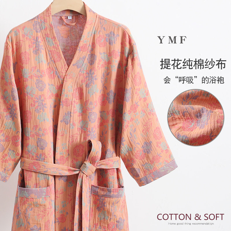 女睡袍纯棉纱布成人浴袍国潮风吸水速干全棉晨袍四季通用洗澡浴衣