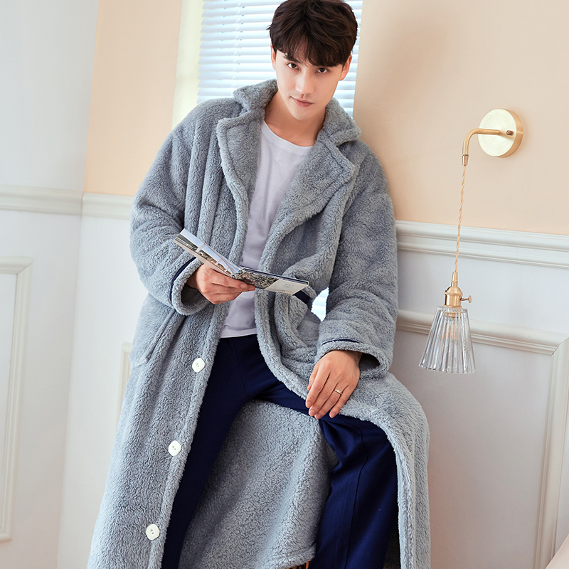 冬季加厚长款珊瑚绒男士居家睡袍