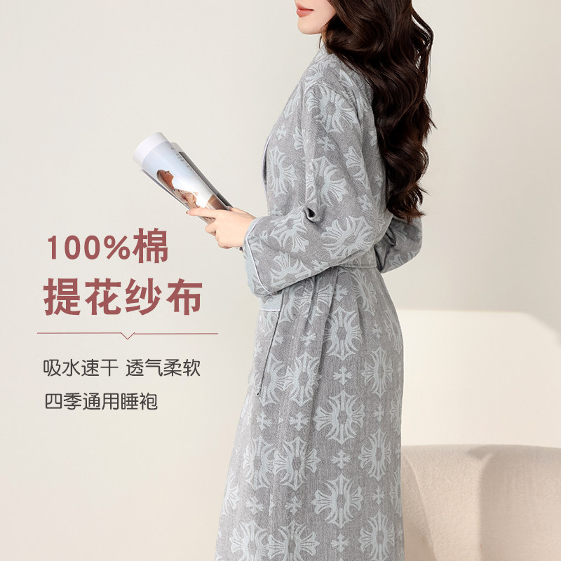 睡袍女夏季纱布薄款纯棉2024新款夏天睡衣成人大码吸水浴袍家居服