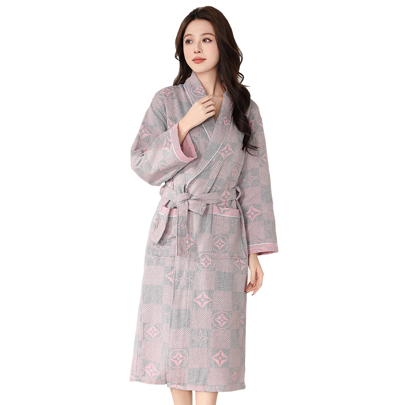 优美纺纯棉女士纱布简约吸水睡袍