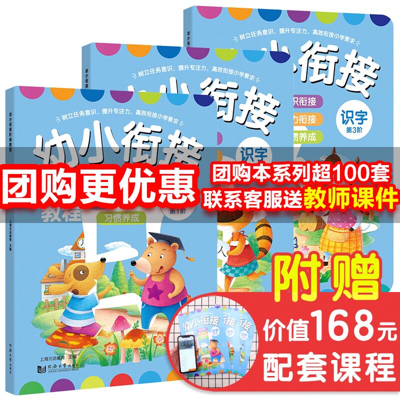 幼小衔接阶梯教程 同济大学识字书3册 学前幼儿阅读与识字书1-4-5-6岁 幼儿园宝宝启蒙教材图书 儿童大班升一年级阅读早教看图认字