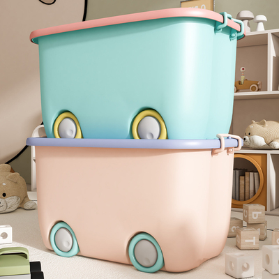 儿童玩具积木收纳带滑轮收纳箱