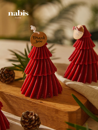 蜡笔派复古红折纸圣诞树蜡烛