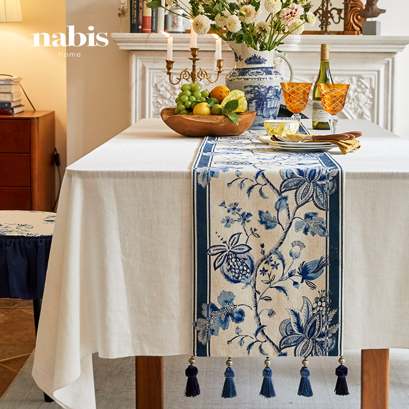 蜡笔派丹若玲珑桌旗复古中式高级感流苏茶旗斗柜茶几盖布床旗定制