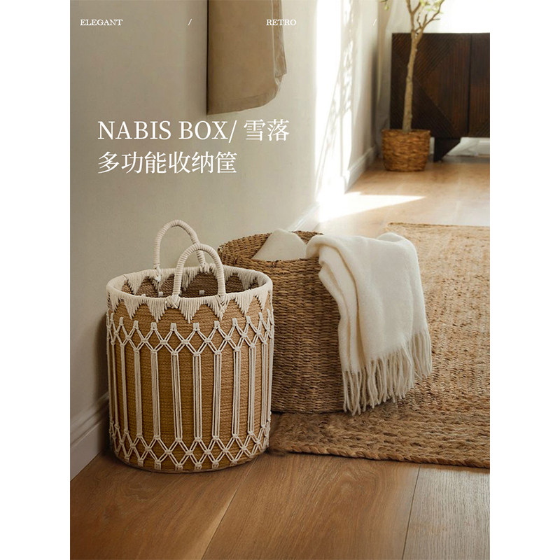 蜡笔派雪落收纳筐手工脏衣篓棉绳编织家用整理篮高级感家居储物箱