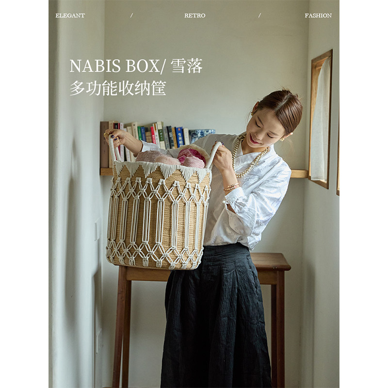蜡笔派雪落收纳筐棉绳编织新款收纳篮氛围感脏衣篓高级家用收纳箱