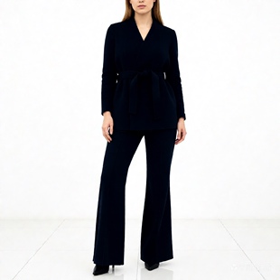 修身 子套装 羊毛外套25802 高端气质女士羊绒腰带外套裤 秋冬新款