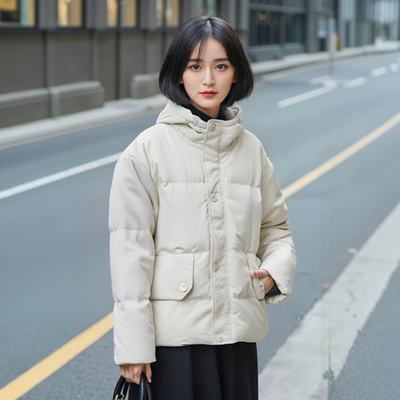 100锦纶90白鸭绒短款羽绒服女连帽羽绒外套冬季新款