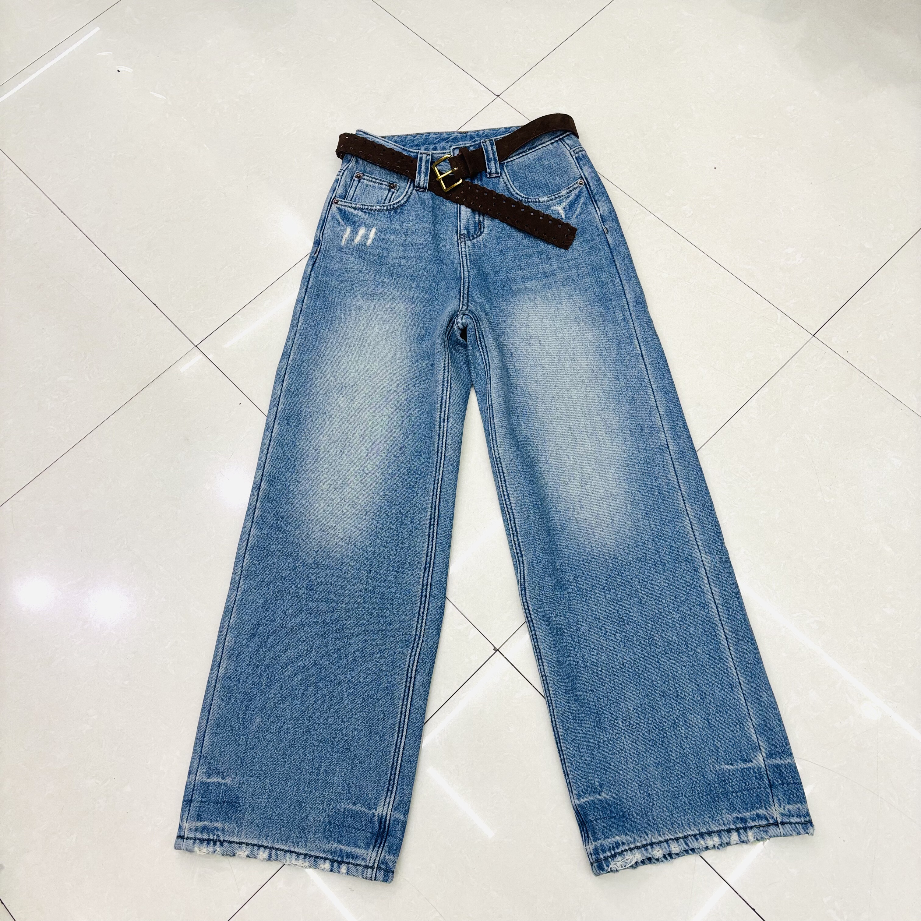 加绒加厚牛仔裤女2025新款高腰显瘦直筒阔腿拖地长裤子