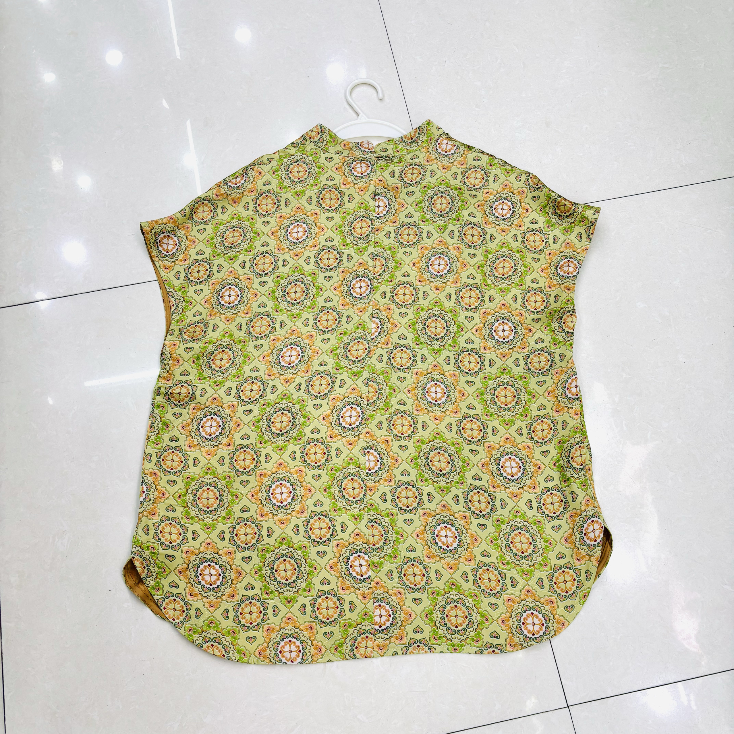 100人丝三色国风柿柿如意葫芦印花短袖衬衫上衣女8821