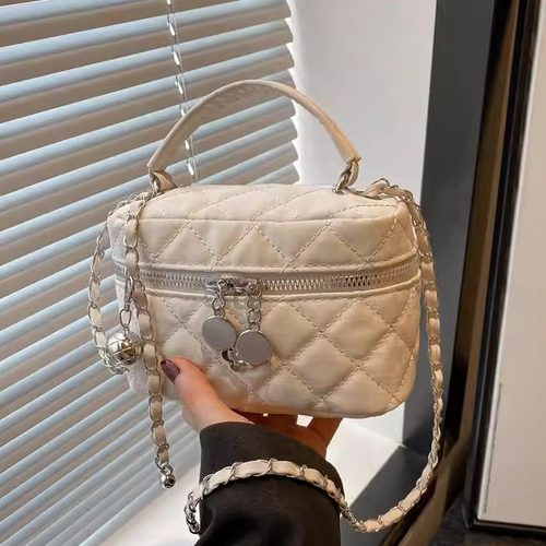 菱格链条斜挎包手提水桶包