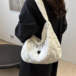 大容量包包菱格2024新款 单肩通勤斜挎包棉服饺子托特包 百搭时尚