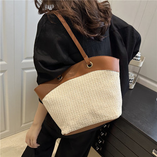 法式 编织包 复古草编包女度假沙滩风休闲洋气百搭菜篮子单肩包时尚
