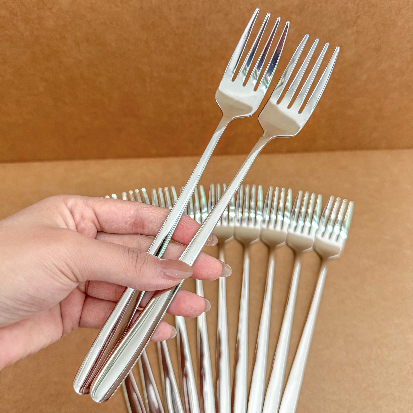 厨房304不锈钢叉子家用高档精致长柄西餐叉牛排意面高级感叉