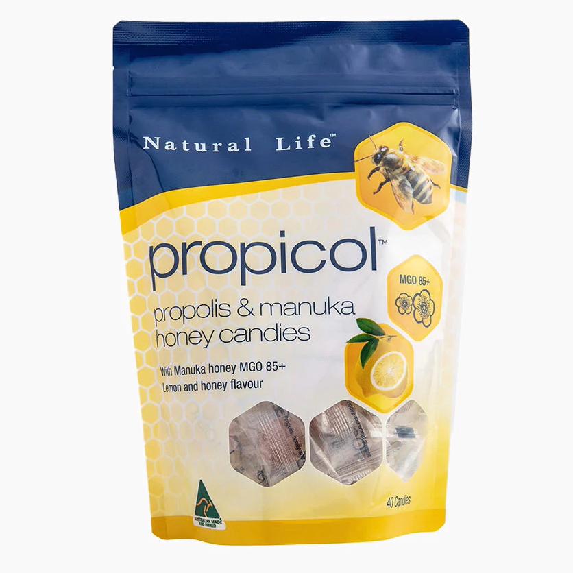 Natural Life  蜂胶和麦芦卡蜂蜜润喉糖40粒清新口气顺气舒缓咳嗽