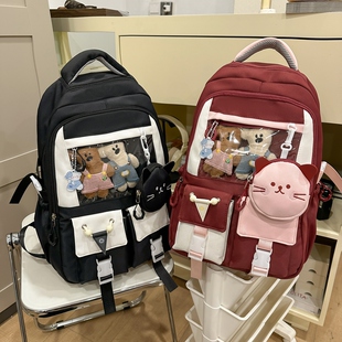 初中生书包痛包2025新款小学生六年级高颜值大容量双肩包黑色背包