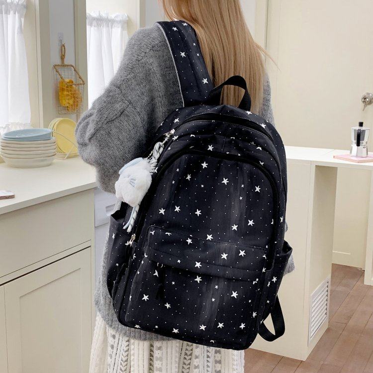 高颜值书包女生初高中学生星星印花韩版小众ins双肩包少女后背包
