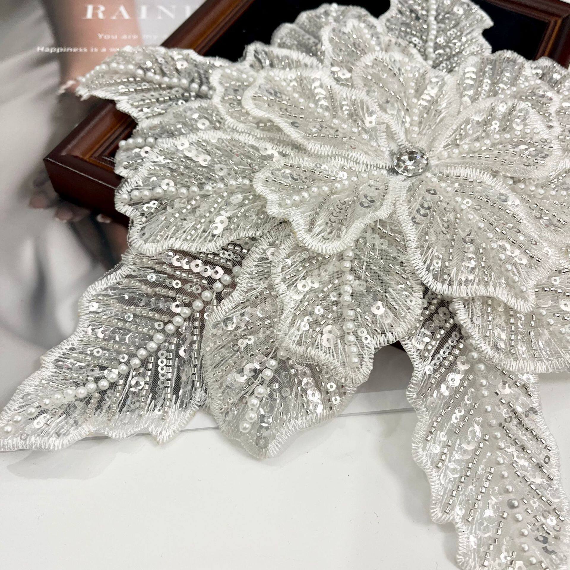 重工白色多层亮片钉珠立体花朵 DIY服装装饰配件配饰毛衣外套辅料