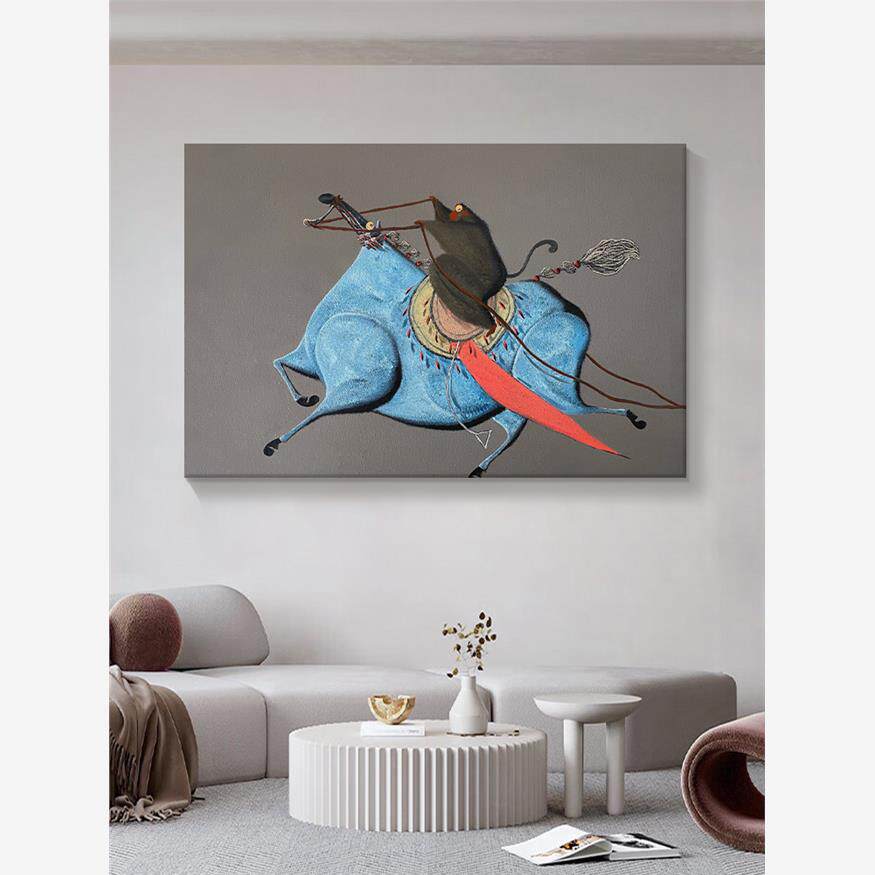 当代艺术家猴子骑马手绘油画客厅马上封侯装饰画玄关好寓意装饰画