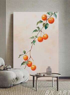 入户玄关事事如意柿子手绘油画新中式客厅好事一堆装饰画肌理挂画