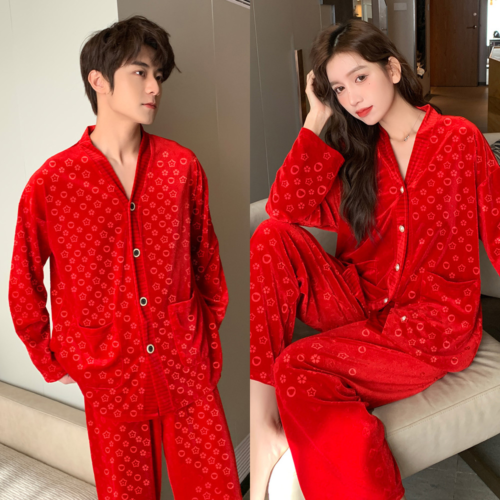 金丝绒情侣睡衣新款结婚本命年女