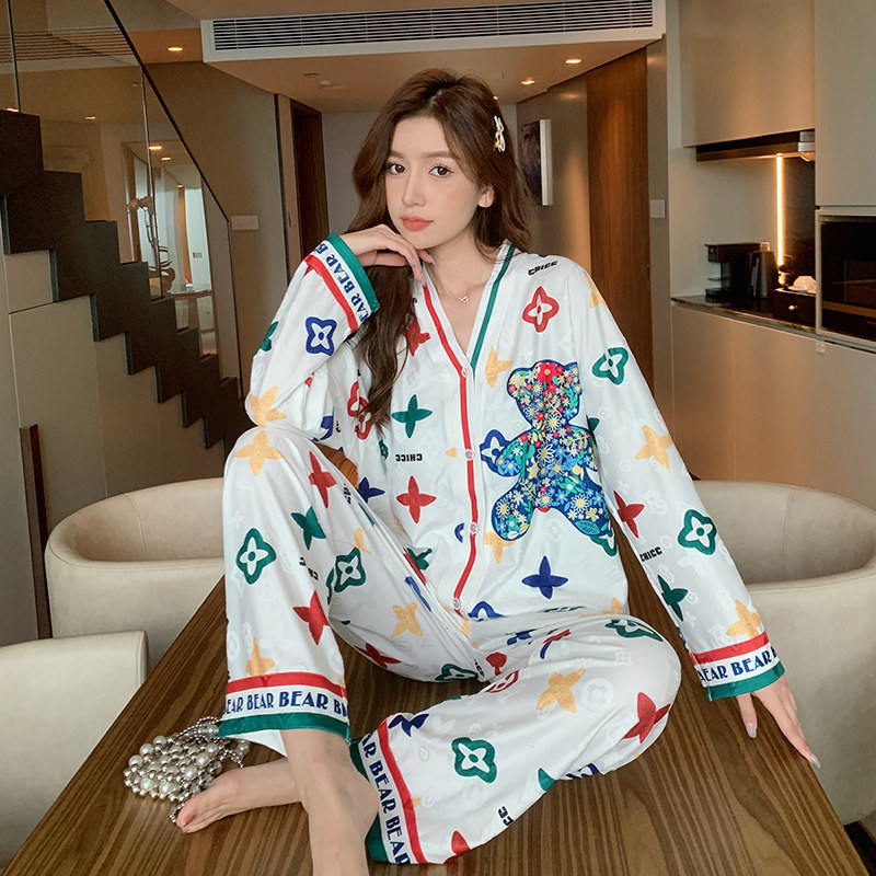 2024年新款老花睡衣女春秋季薄纯提花莫代尔棉小香风家居服套装夏