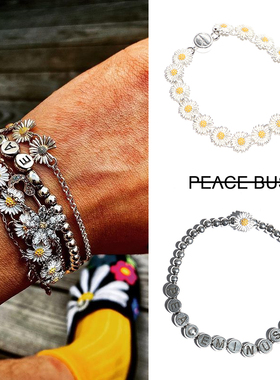 GD权志龙同款雏菊pmo字母反战手链PEACEMINUSONE百搭个性情侣手环