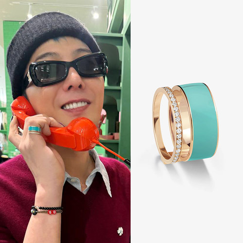 GD权志龙同款玫瑰金镶钻满钻滴胶珐琅戒指女小众百搭简约气质指环