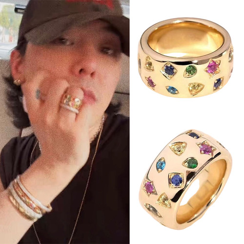 GD权志龙MAMA同款彩钻戒指女高级感轻奢个性ins小众双排镶钻指环