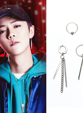 热血街舞团鹿晗同款耳环圆形链条流苏耳钉百搭简约个性防过敏耳扣