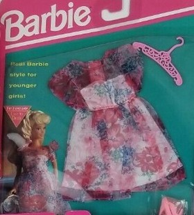 Fashion 芭比娃娃粉红时尚 Dress Barbie 印花连衣裙 90年代配件