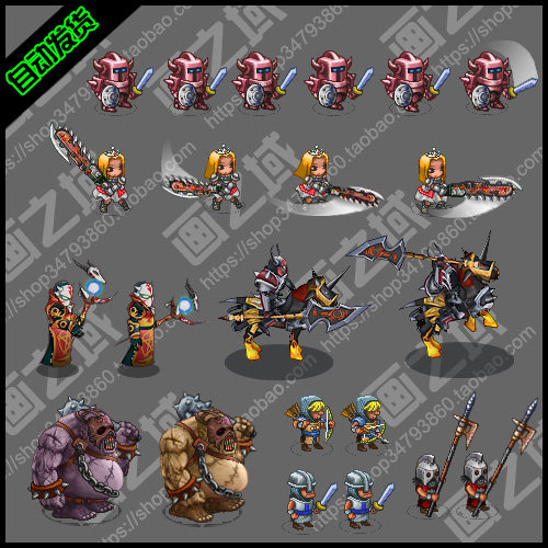 【像素动作】欧美一组小人 美术素材角色 怪物序列帧 透明png设计