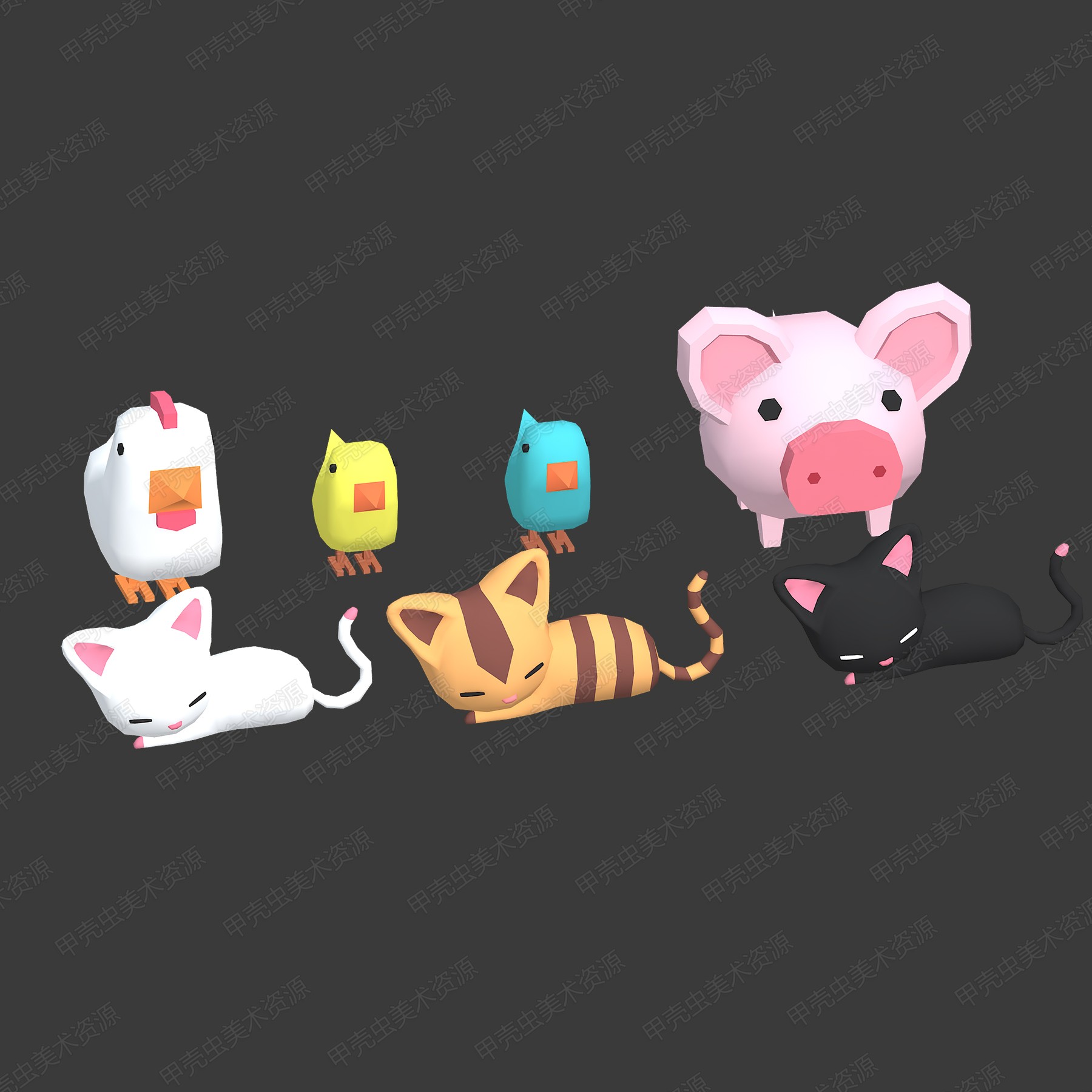 角色家禽小猫小猪小鸡 卡通动物3Dmax模型/u3d/Unity动物游戏素材