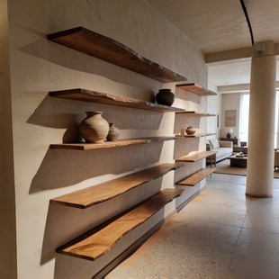 木质悬空搁板置物架一字隔板墙上卧室壁挂实木书架客厅墙面书架