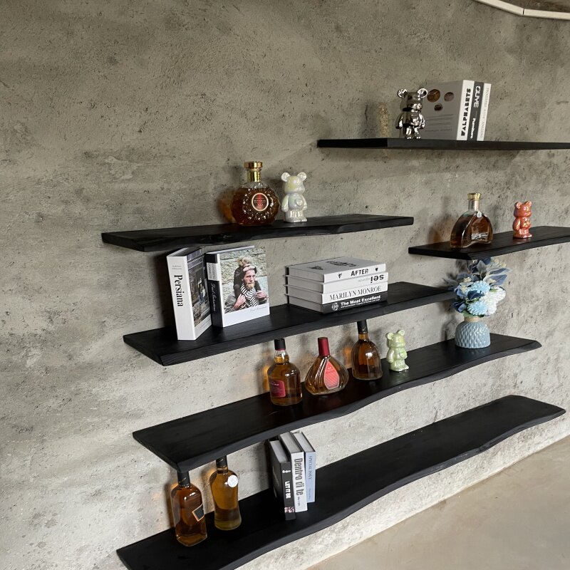 一字隔板背景书架民宿层板碳化黑原木复古侘寂风墙上壁挂置物架,住宅家具,搁板/置物架/家用陈列架,淘宝优惠券,粉丝福利购,淘宝优惠卷